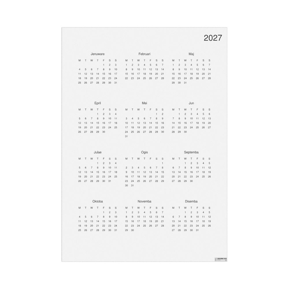 Leskoff 2027 Wall Calendar, Bislama-Labeled, Monday-Start Layout, Poster / Wall Print, 23.4 x 33.1 in (59.4 x 84.1 cm), image 1 of 1