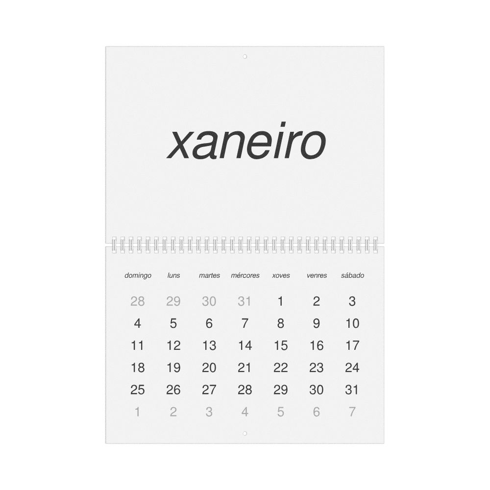 Leskoff 2026 Wall Calendar, Galician-Labeled, Sunday-Start Layout, Wire-Bound, 11.7 x 8.3 in (29.7 x 21.0 cm), image 1 of 1