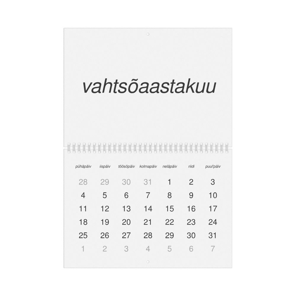 Leskoff 2026 Wall Calendar, Võro-Labeled, Sunday-Start Layout, Wire-Bound, 11.7 x 8.3 in (29.7 x 21.0 cm), image 1 of 1
