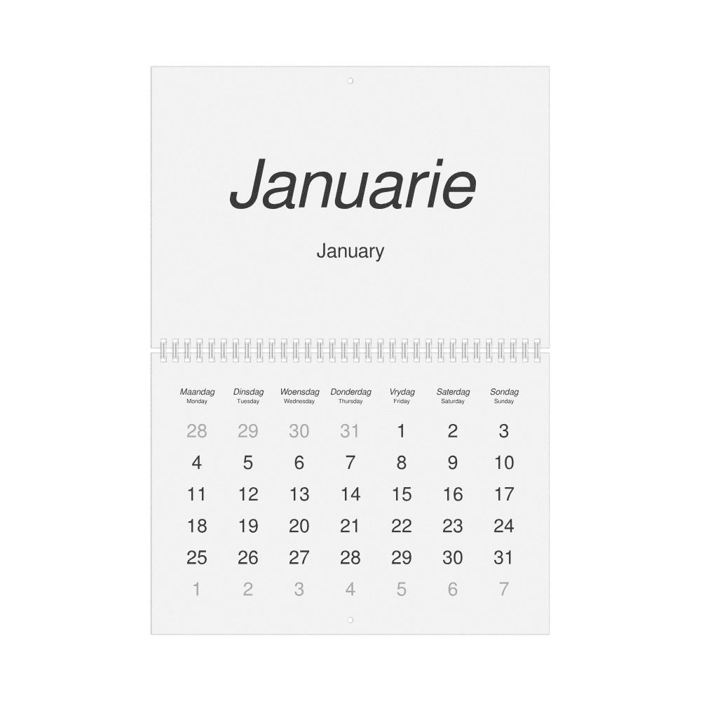 Leskoff 2027 Wall Calendar, Afrikaans/English-Labeled, Monday-Start Layout, Wire-Bound, 11.7 x 8.3 in (29.7 x 21.0 cm), image 1 of 1