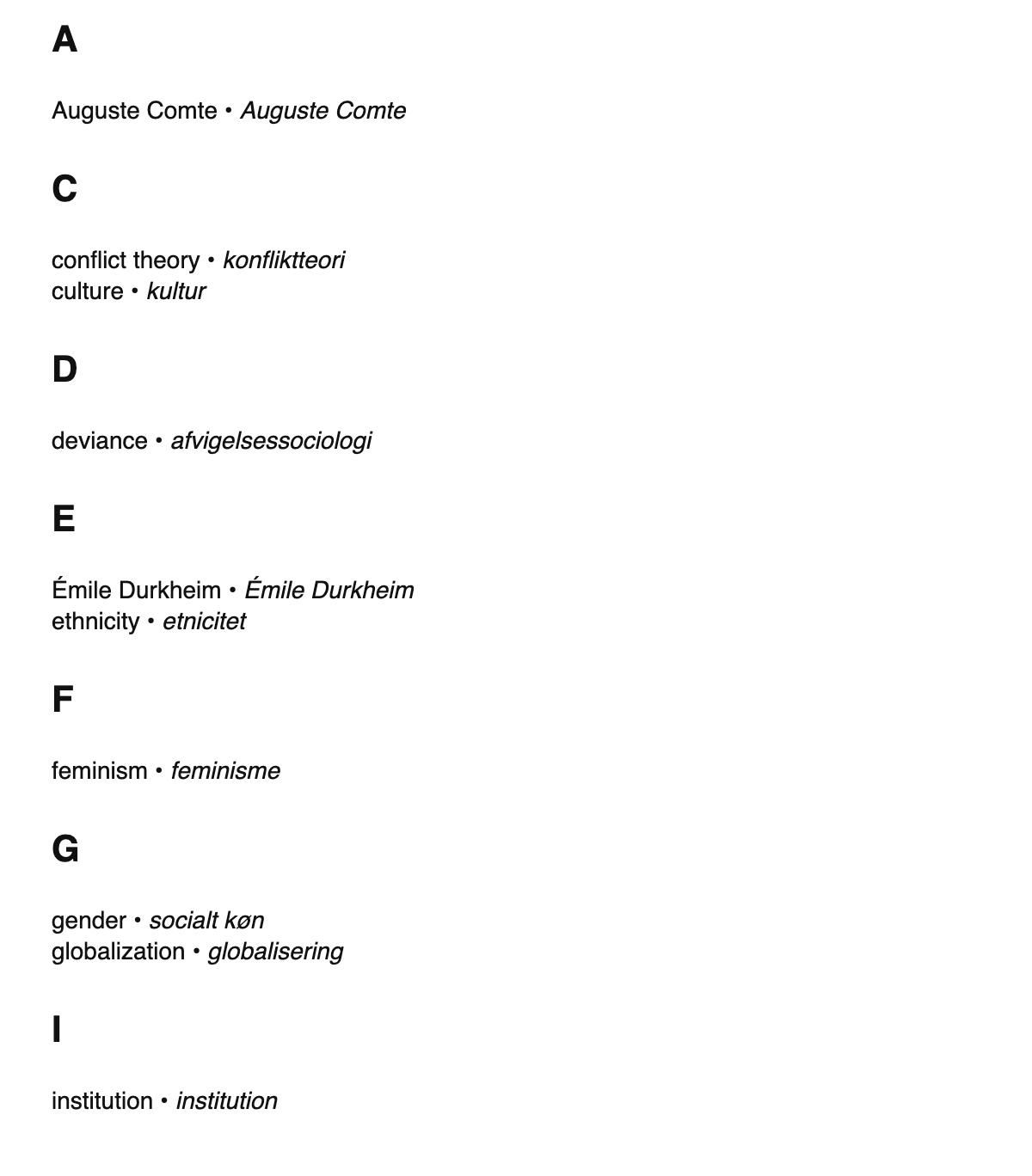 Sociology terms in Danish