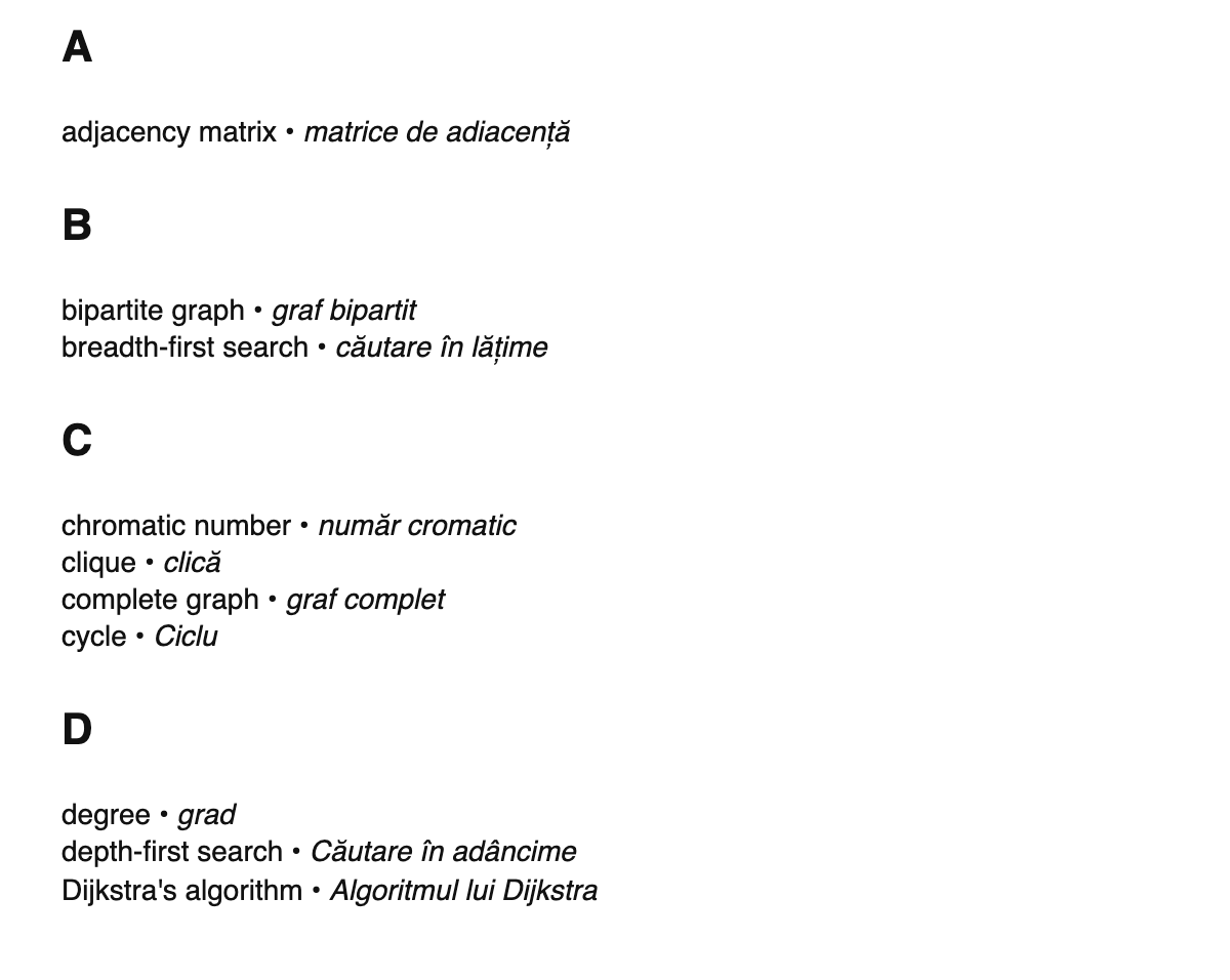 Graph theory terms in Romanian