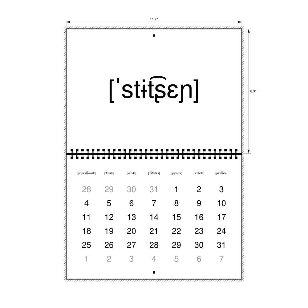 Leskoff 2027 Phonetic Wall Calendar, IPA-Labeled (Polish), Monday-Start Layout, Wire-Bound, 11.7 x 8.3 in (29.7 x 21.0 cm), image 2 of 2