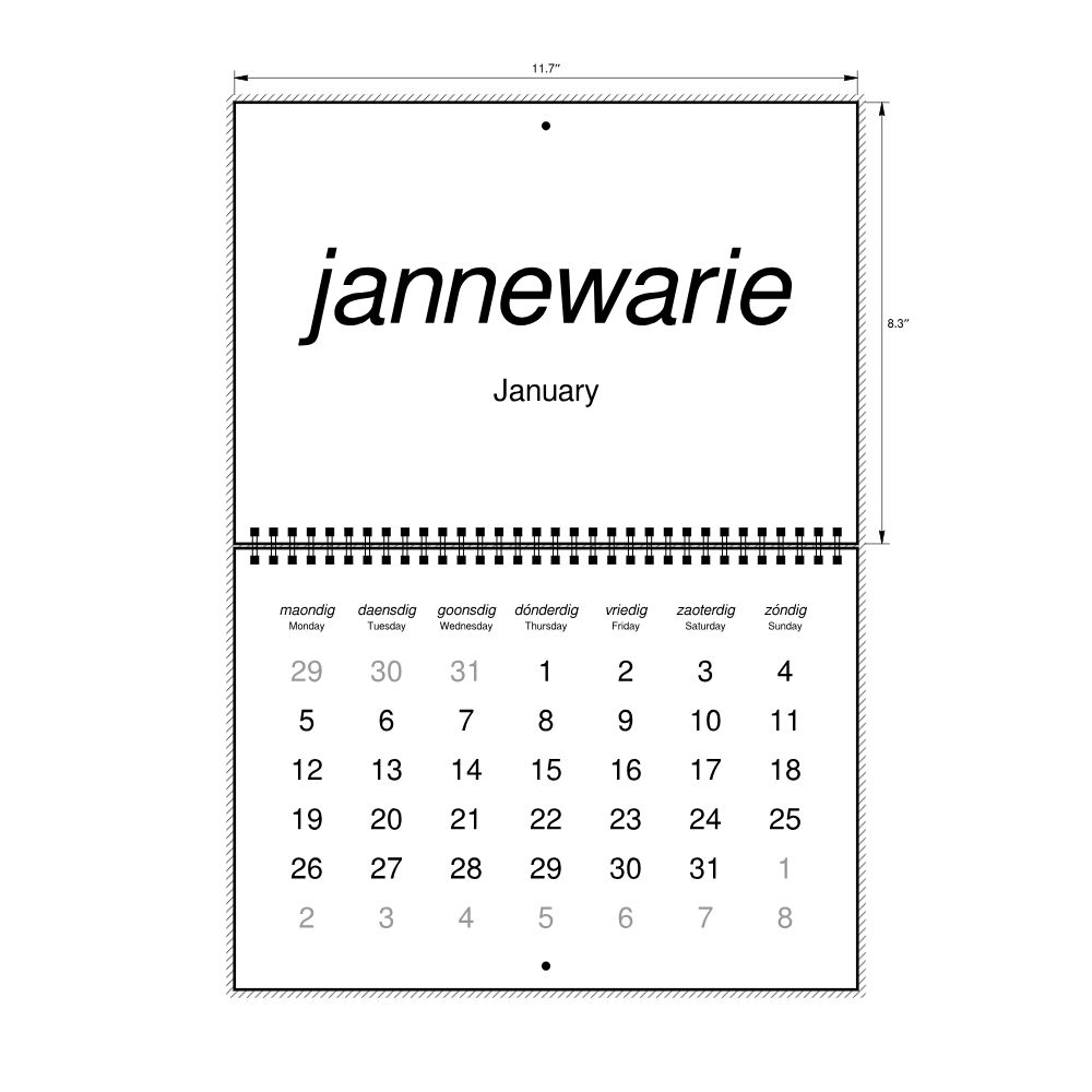 Leskoff 2026 Wall Calendar, Limburgish/English-Labeled, Monday-Start Layout, Wire-Bound, 11.7 x 8.3 in (29.7 x 21.0 cm), image 2 of 2
