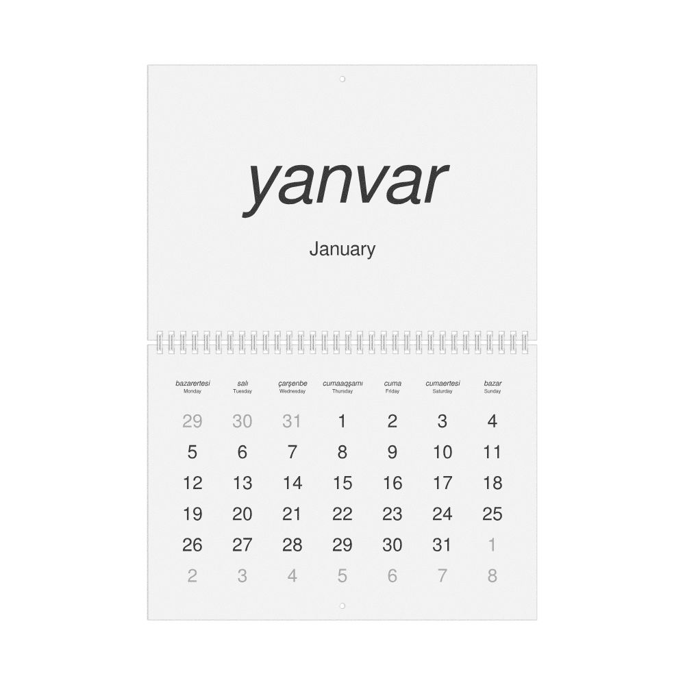 Leskoff 2026 Wall Calendar, Crimean Tatar/English-Labeled, Monday-Start Layout, Wire-Bound, 11.7 x 8.3 in (29.7 x 21.0 cm), image 1 of 1