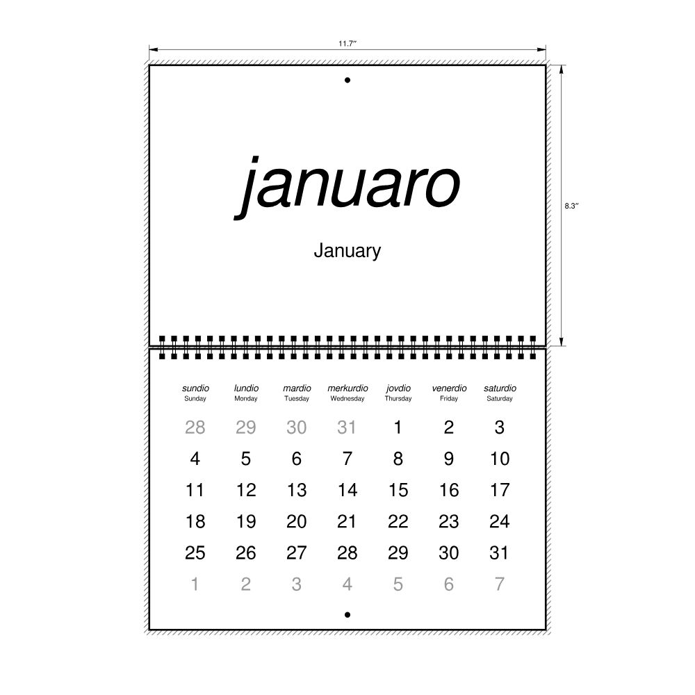 Leskoff 2026 Wall Calendar, Ido/English-Labeled, Sunday-Start Layout, Wire-Bound, 11.7 x 8.3 in (29.7 x 21.0 cm), image 2 of 2