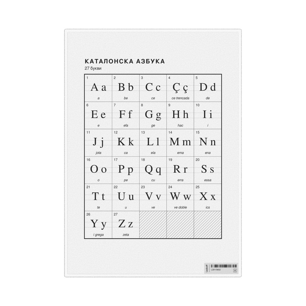 Leskoff Catalan Alphabet Chart, 8.3 x 11.7 in (21.0 x 29.7 cm, Desk Chart, Laminated), Macedonian-Labeled, image 1 of 2
