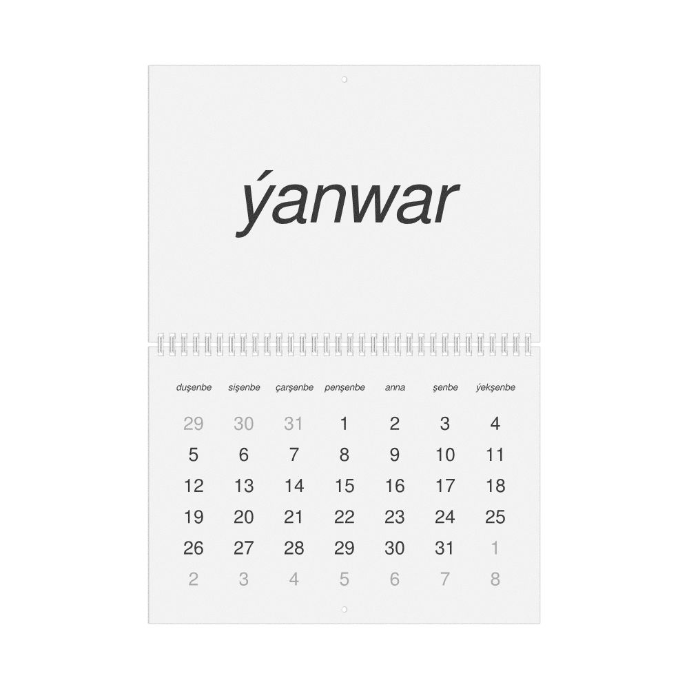 Leskoff 2026 Wall Calendar, Turkmen-Labeled, Monday-Start Layout, Wire-Bound, 11.7 x 8.3 in (29.7 x 21.0 cm), image 1 of 1