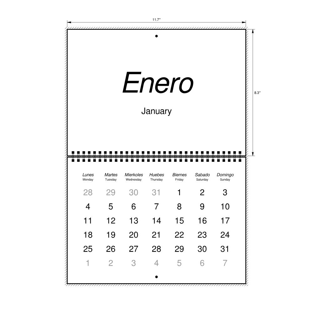 Leskoff 2027 Wall Calendar, Ilocano/English-Labeled, Monday-Start Layout, Wire-Bound, 11.7 x 8.3 in (29.7 x 21.0 cm), image 2 of 2