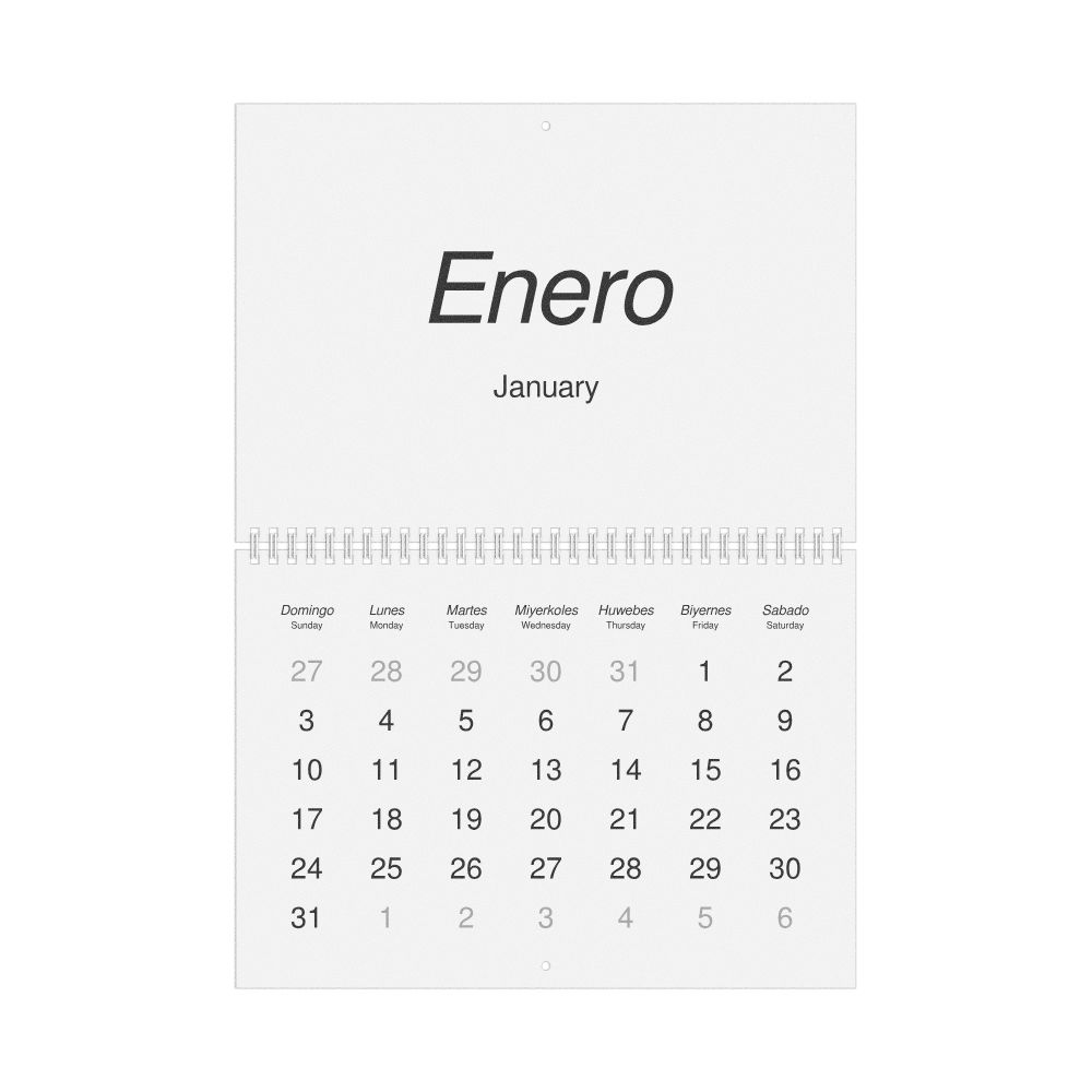 Leskoff 2027 Wall Calendar, Central Bikol/English-Labeled, Sunday-Start Layout, Wire-Bound, 11.7 x 8.3 in (29.7 x 21.0 cm), image 1 of 1