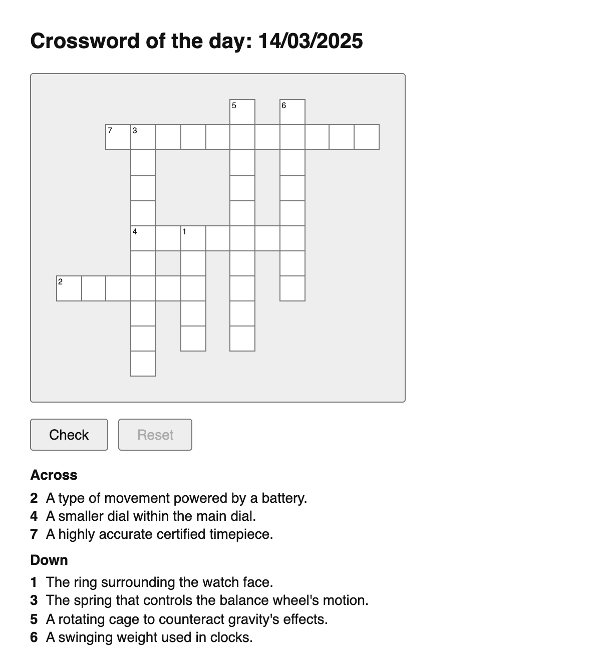Watchmaking Crossword