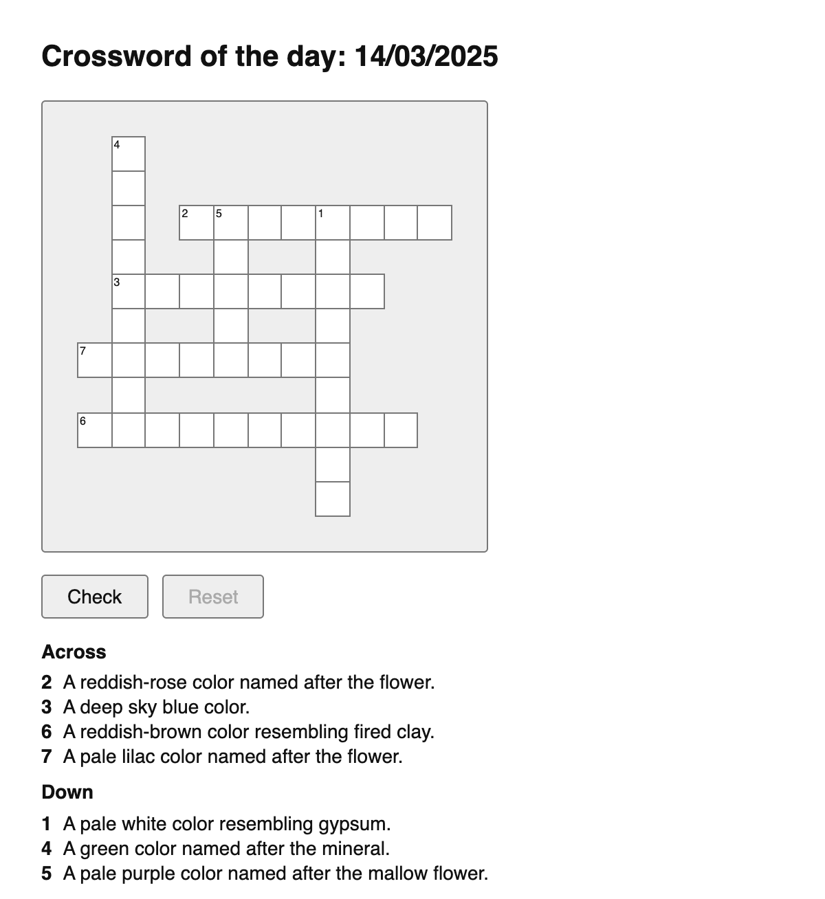 Colors Crossword