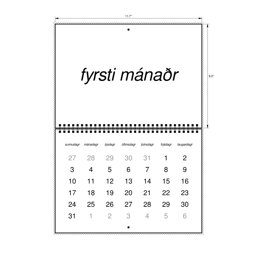 Leskoff 2027 Wall Calendar, Old Norse-Labeled, Sunday-Start Layout, Wire-Bound, 11.7 x 8.3 in (29.7 x 21.0 cm), image 2 of 2