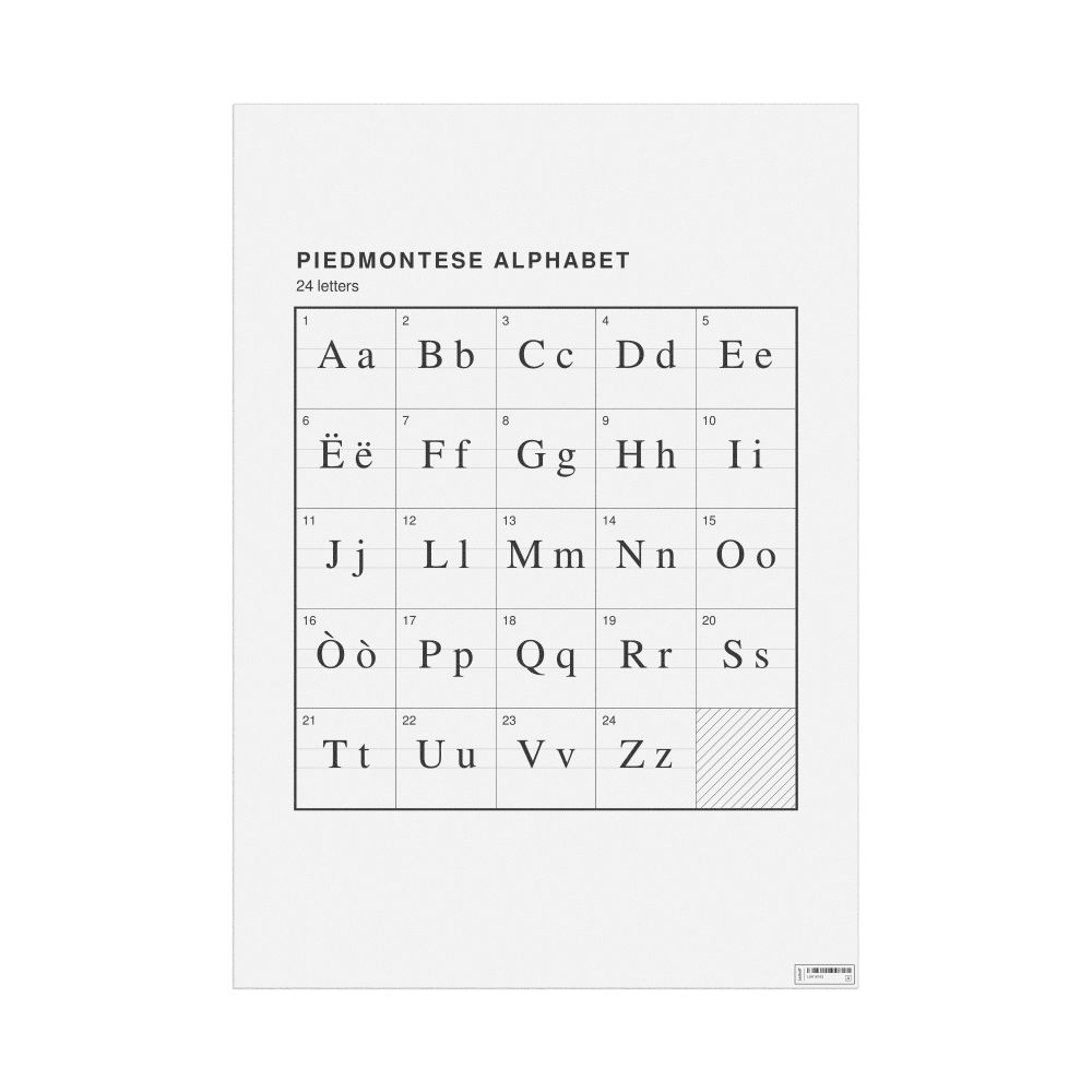 Leskoff Piedmontese Alphabet Chart, 23.4 x 33.1 in (59.4 x 84.1 cm, Poster / Wall Chart), image 1 of 2