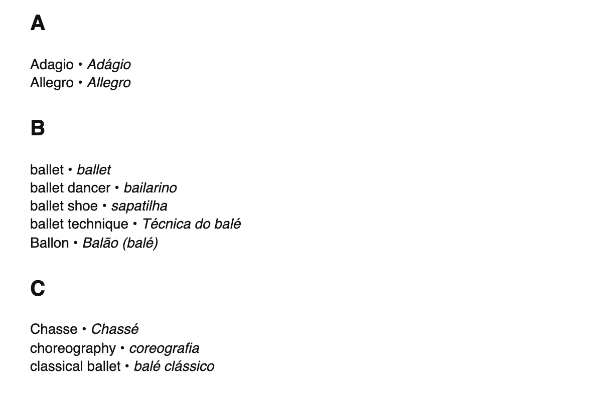 Ballet terms in Portuguese