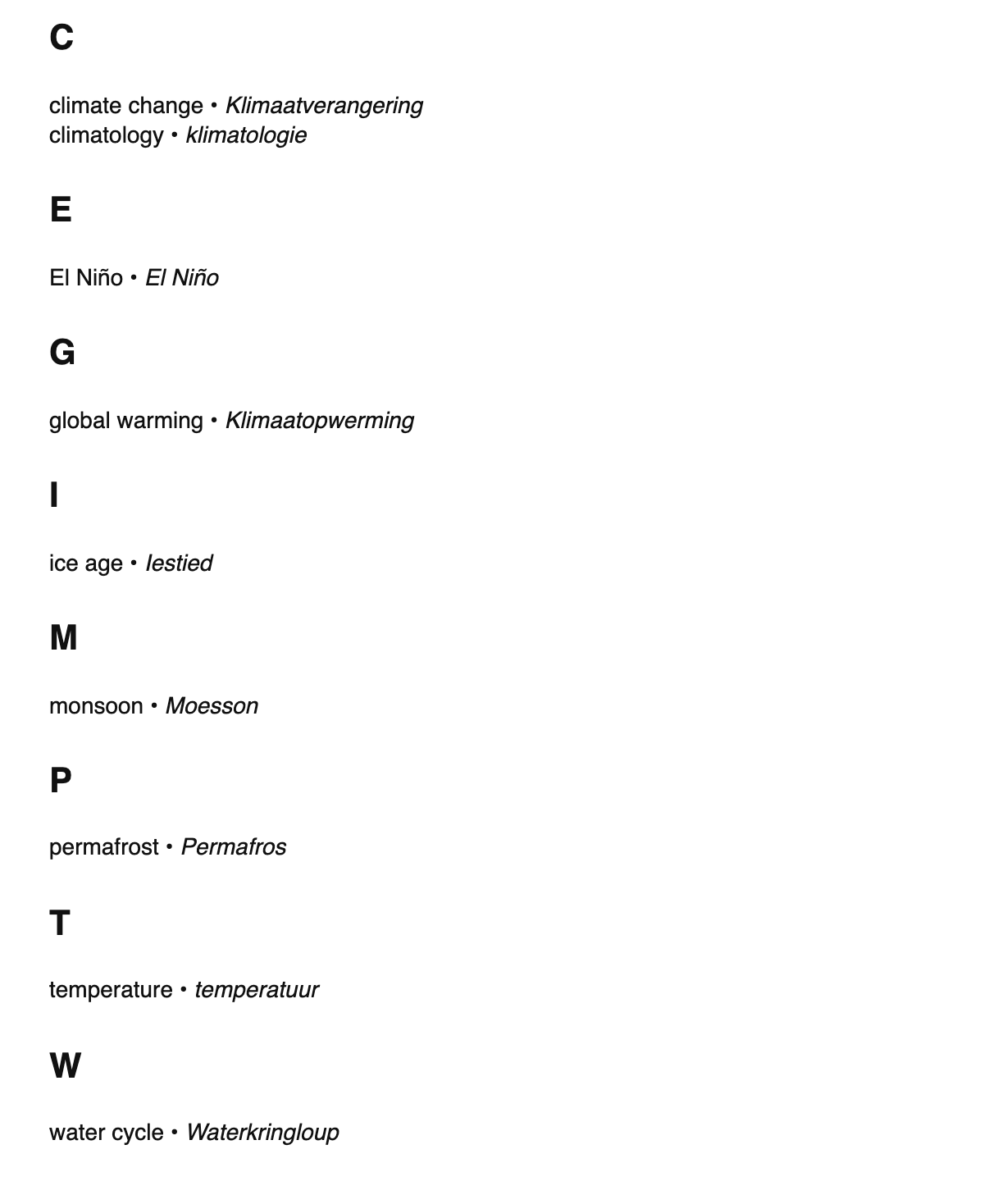 Climatology terms in Limburgish