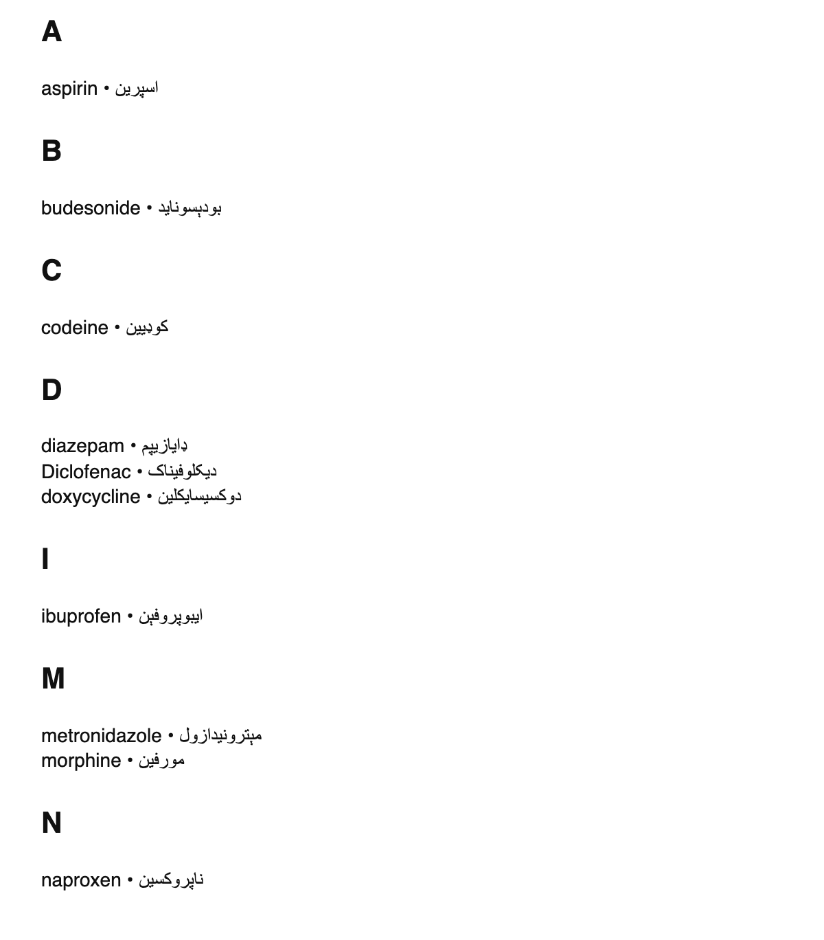 Drugs and medications in Pashto