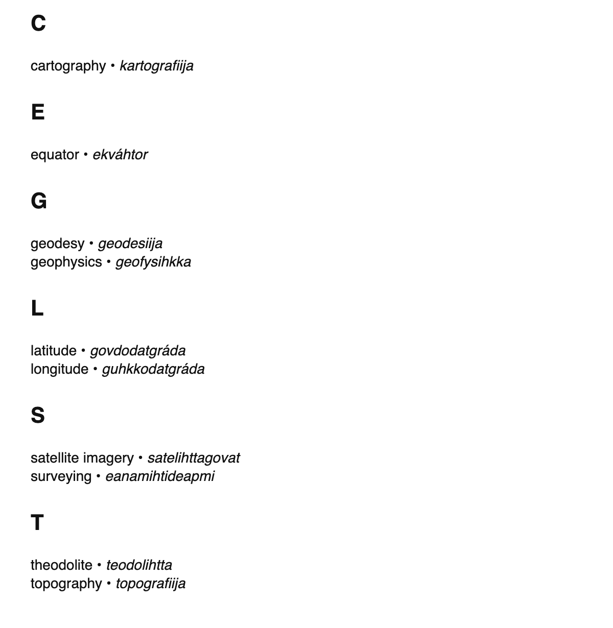 Geodesy terms in Northern Sámi