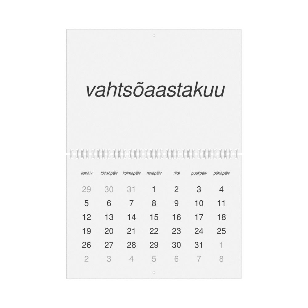 Leskoff 2026 Wall Calendar, Võro-Labeled, Monday-Start Layout, Wire-Bound, 11.7 x 8.3 in (29.7 x 21.0 cm), image 1 of 1