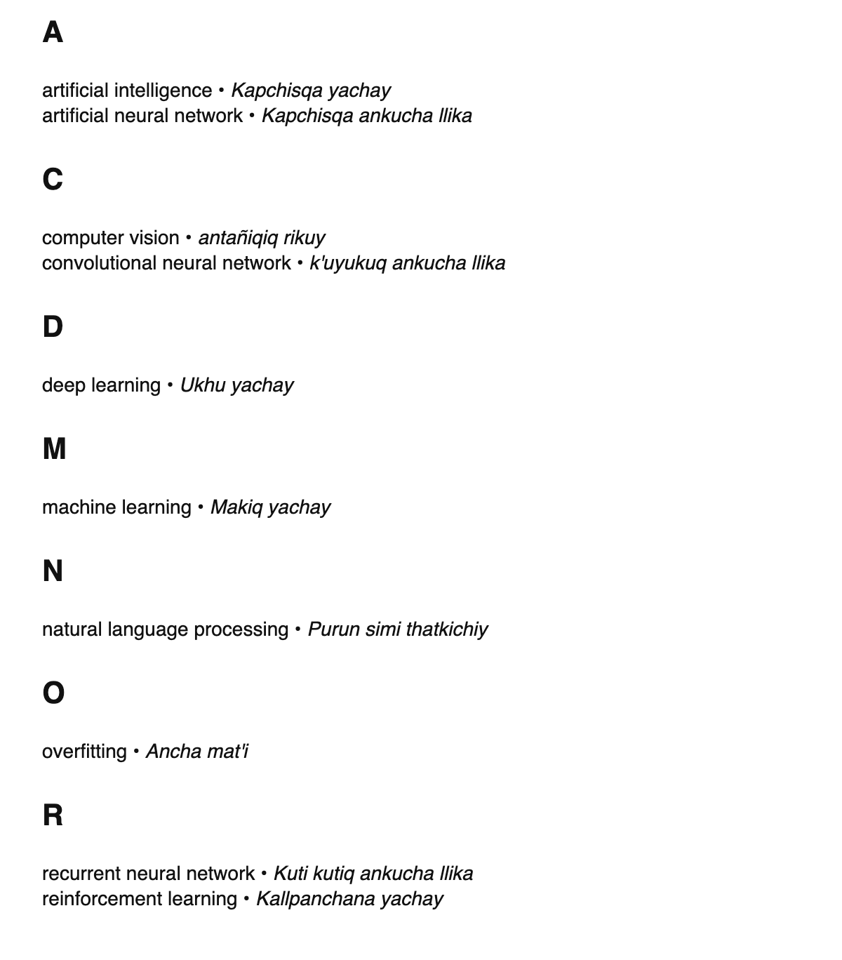 AI/ML terms in Quechua
