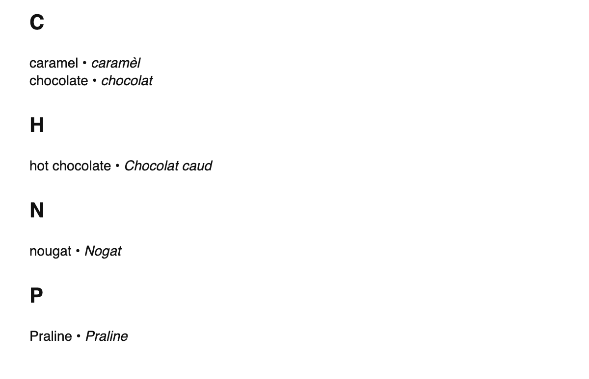 Chocolate terms in Occitan