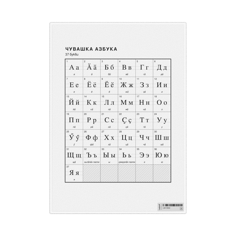 Leskoff Chuvash Alphabet Chart, 8.3 x 11.7 in (21.0 x 29.7 cm, Desk Chart, Laminated), Bulgarian-Labeled, image 1 of 2