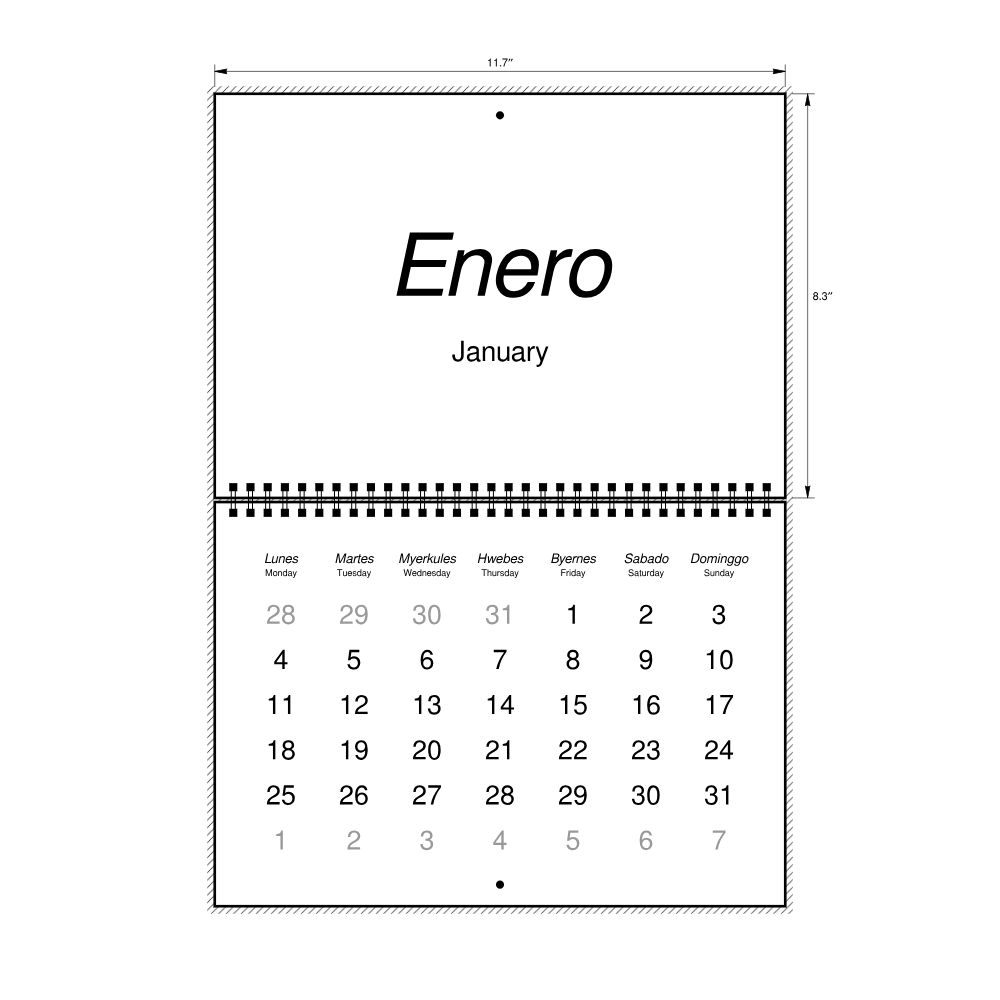 Leskoff 2027 Wall Calendar, Karay-a/English-Labeled, Monday-Start Layout, Wire-Bound, 11.7 x 8.3 in (29.7 x 21.0 cm), image 2 of 2