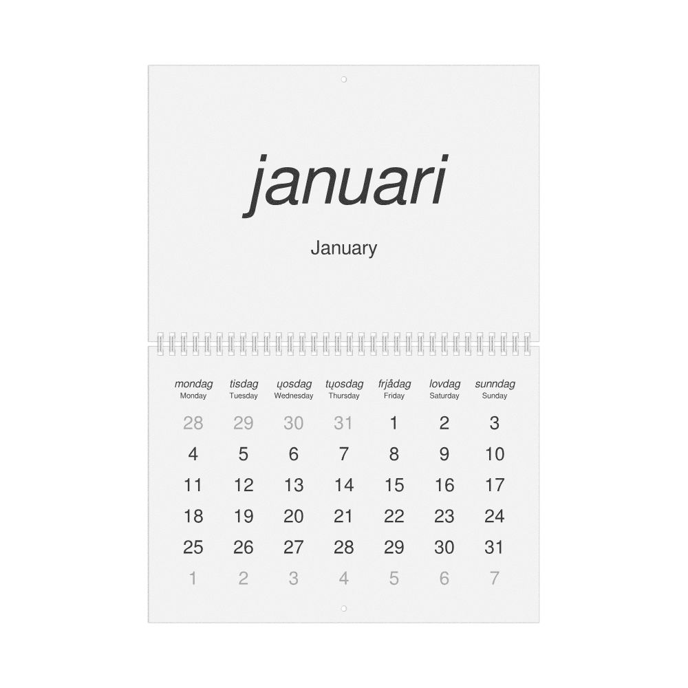 Leskoff 2027 Wall Calendar, Elfdalian/English-Labeled, Monday-Start Layout, Wire-Bound, 11.7 x 8.3 in (29.7 x 21.0 cm), image 1 of 1