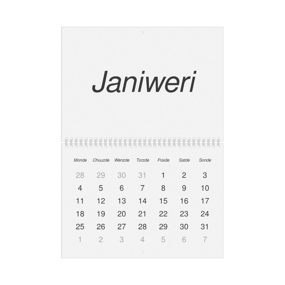 Leskoff 2027 Wall Calendar, Jamaican Patois-Labeled, Monday-Start Layout, Wire-Bound, 11.7 x 8.3 in (29.7 x 21.0 cm), image 1 of 1