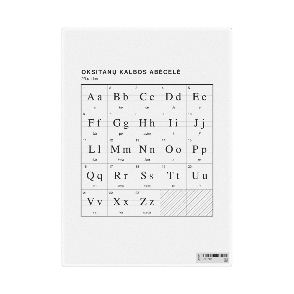 Leskoff Occitan Alphabet Chart, 8.3 x 11.7 in (21.0 x 29.7 cm, Desk Chart, Laminated), Lithuanian-Labeled, image 1 of 2