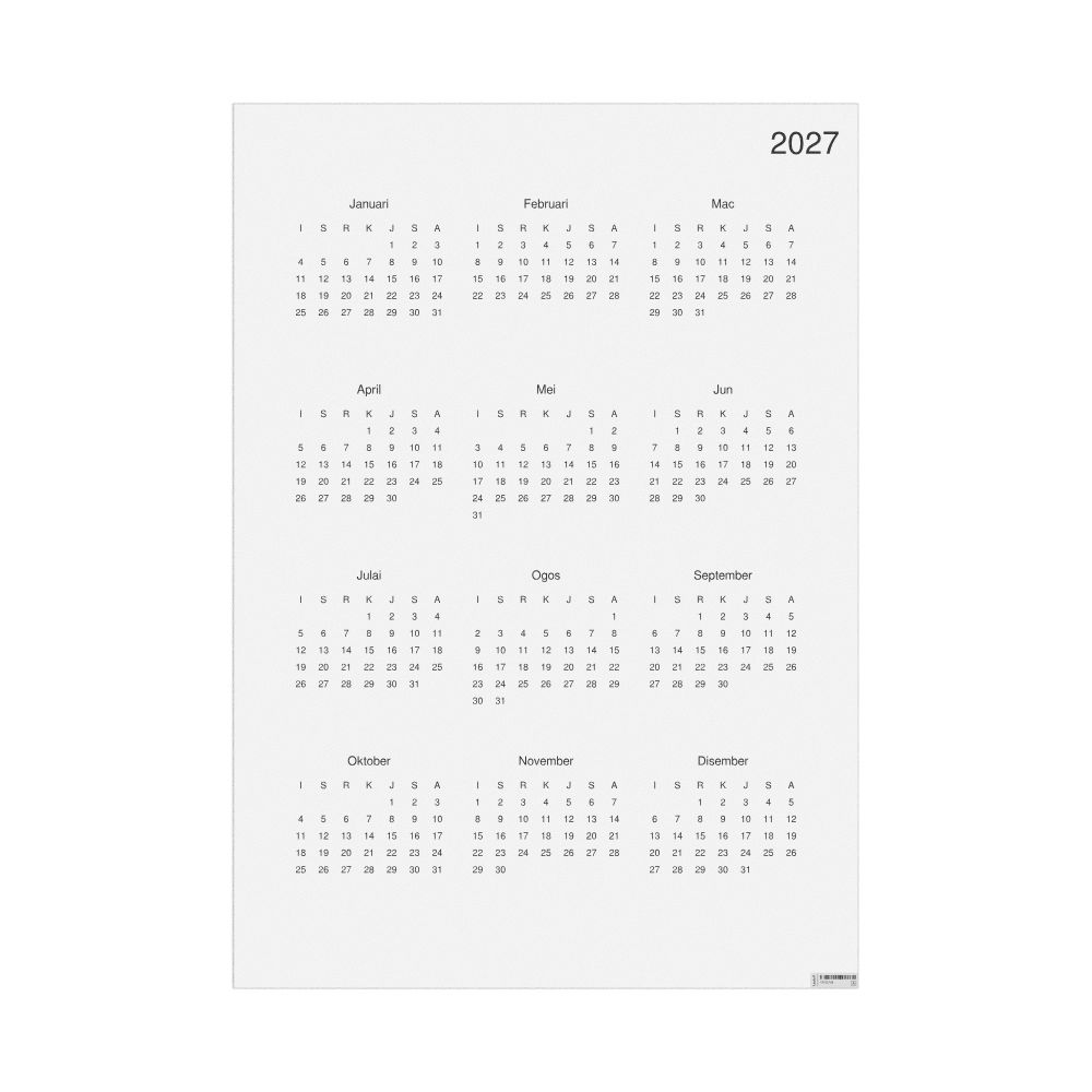 Leskoff 2027 Wall Calendar, Malay-Labeled, Monday-Start Layout, Poster / Wall Print, 23.4 x 33.1 in (59.4 x 84.1 cm), image 1 of 1