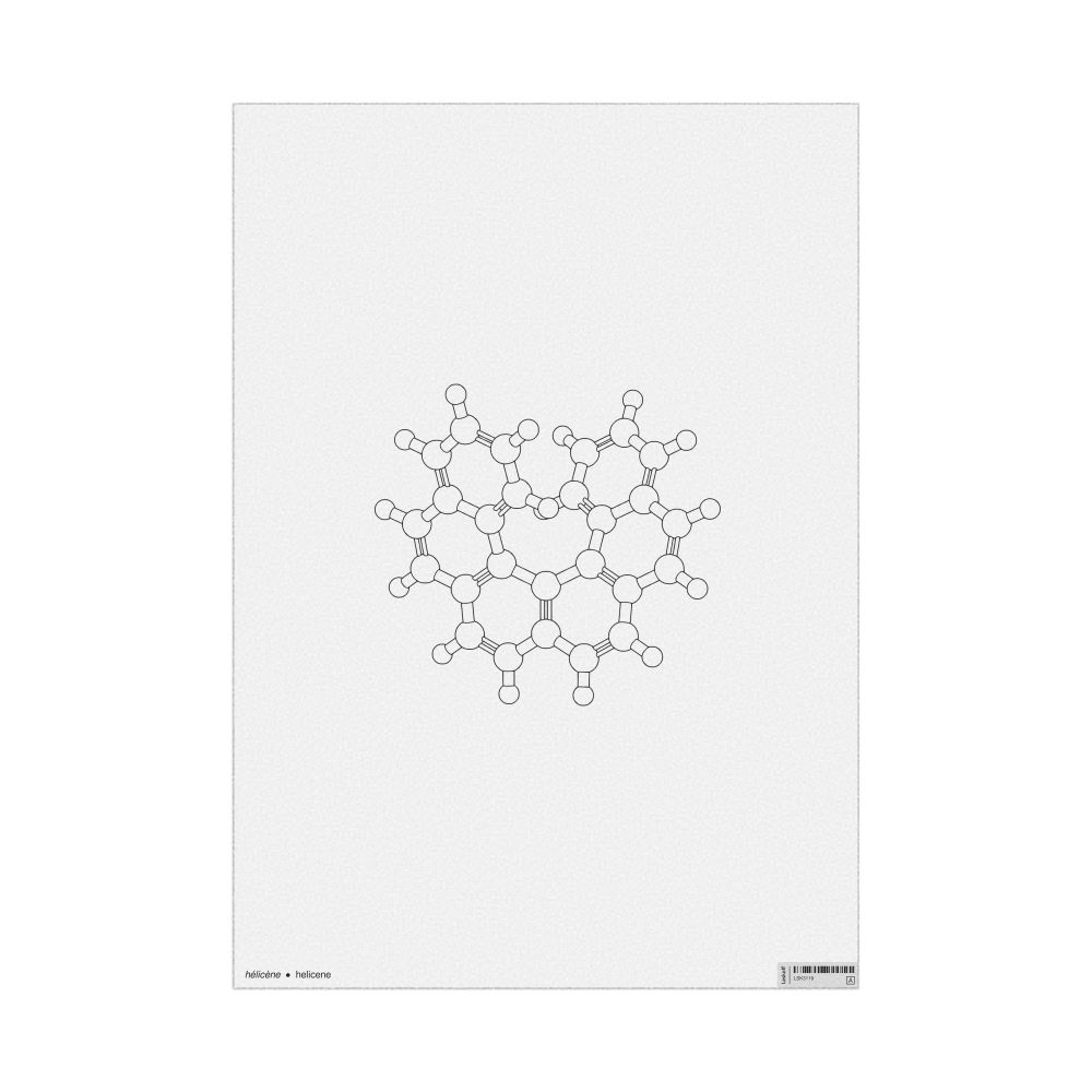 Leskoff Helicene Molecule Poster, Ball-and-Stick Model, Stylized, French/English-Labeled, image 1 of 1