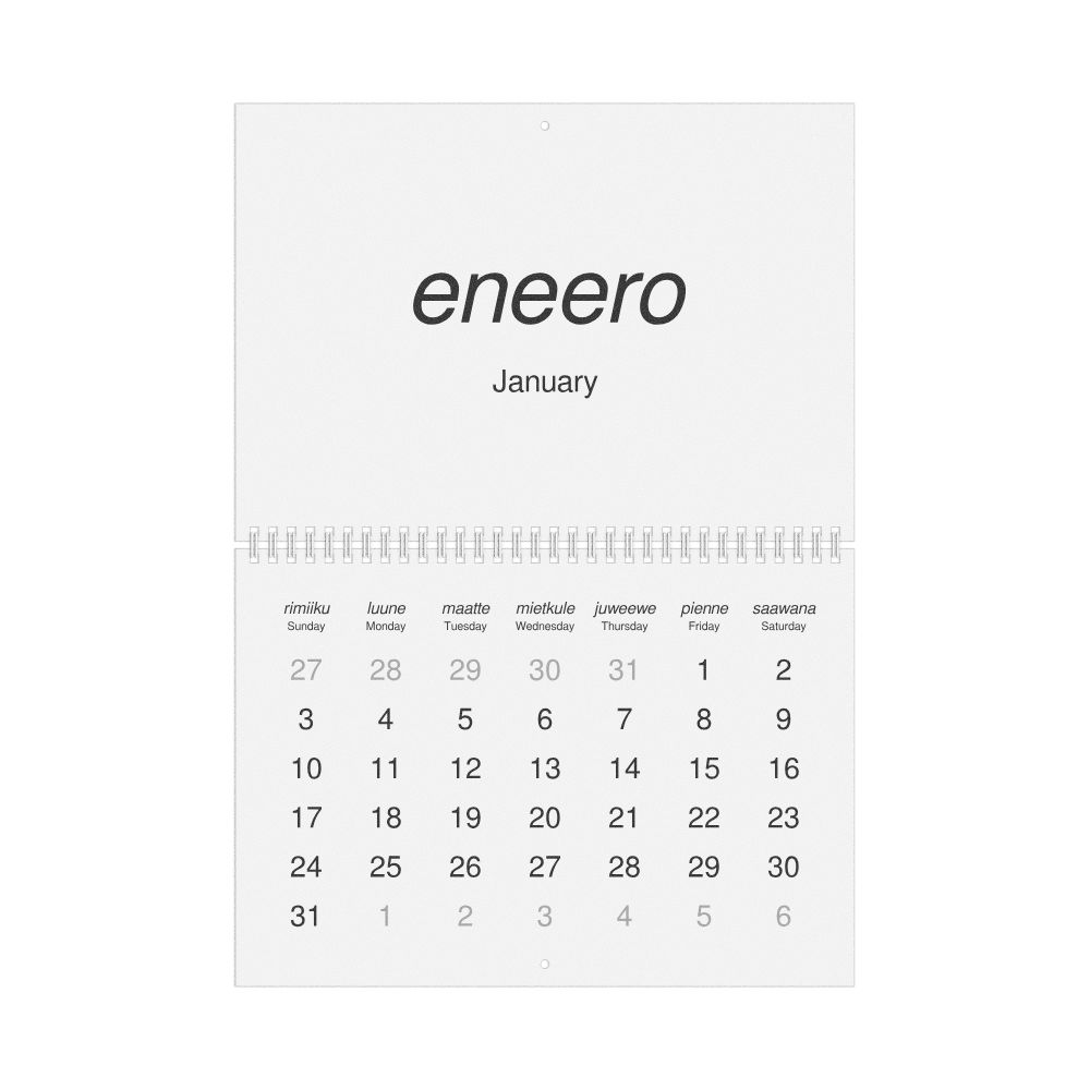 Leskoff 2027 Wall Calendar, Wayuu/English-Labeled, Sunday-Start Layout, Wire-Bound, 11.7 x 8.3 in (29.7 x 21.0 cm), image 1 of 1