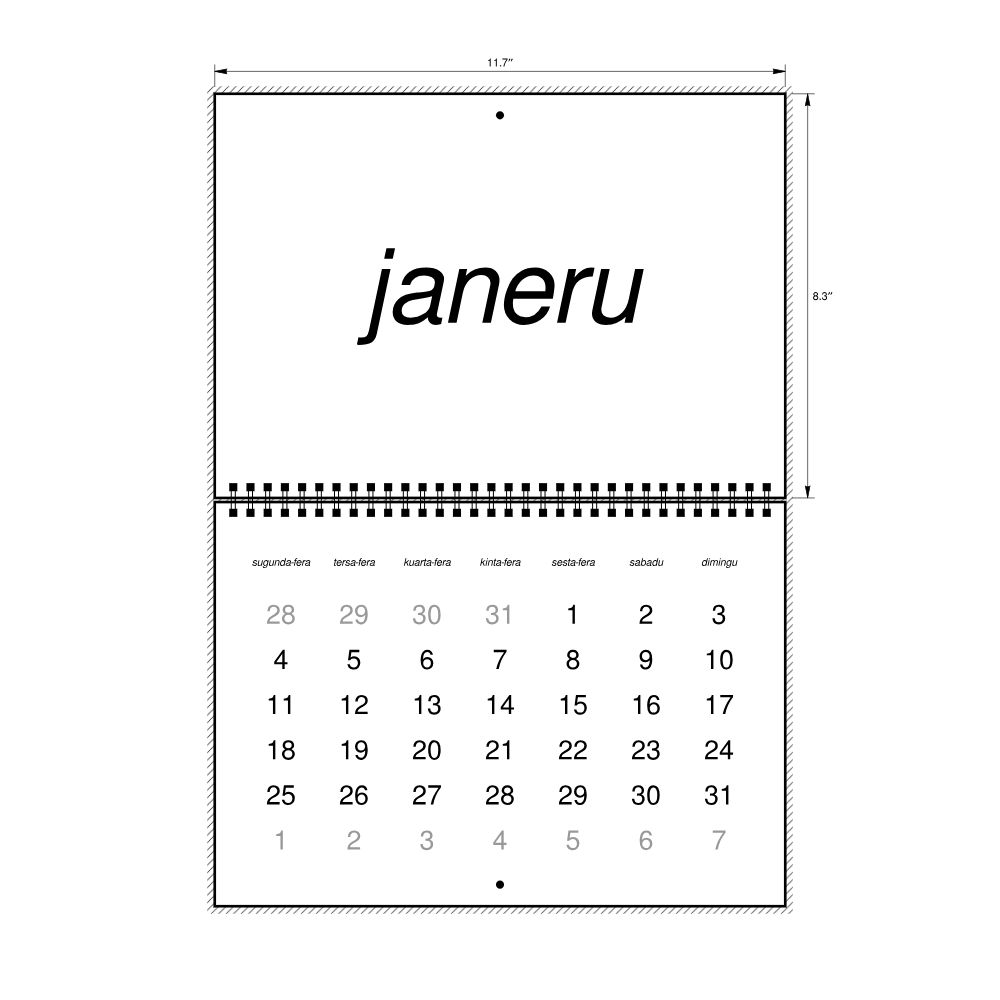 Leskoff 2027 Wall Calendar, Guinea-Bissau Creole-Labeled, Monday-Start Layout, Wire-Bound, 11.7 x 8.3 in (29.7 x 21.0 cm), image 2 of 2