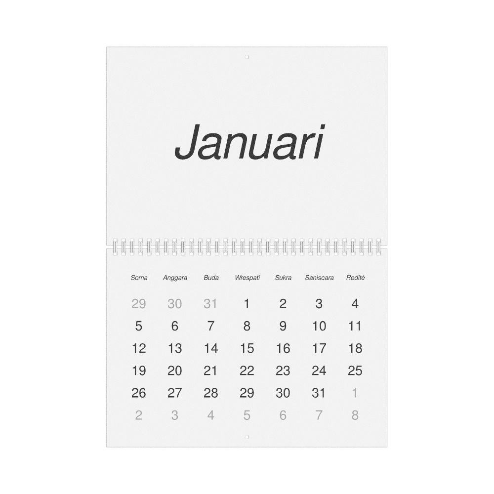 Leskoff 2026 Wall Calendar, Balinese-Labeled, Monday-Start Layout, Wire-Bound, 11.7 x 8.3 in (29.7 x 21.0 cm), image 1 of 1