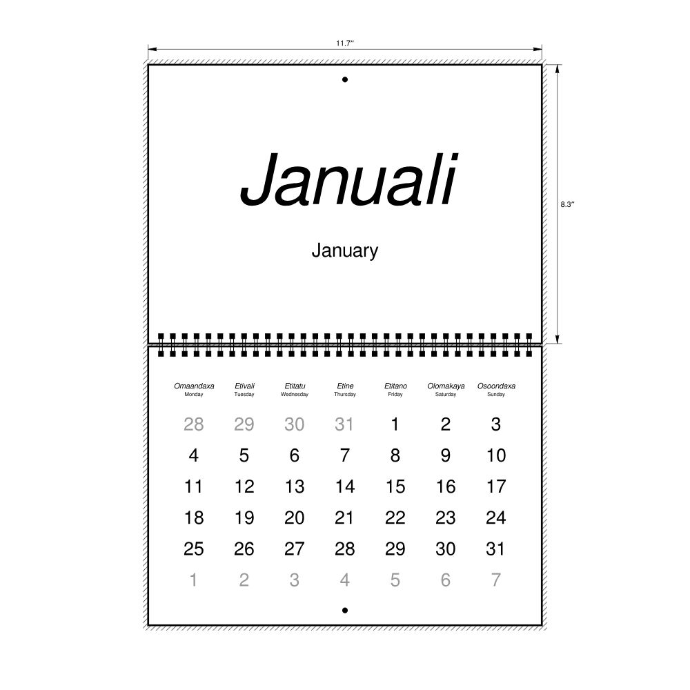 Leskoff 2027 Wall Calendar, Kwanyama/English-Labeled, Monday-Start Layout, Wire-Bound, 11.7 x 8.3 in (29.7 x 21.0 cm), image 2 of 2
