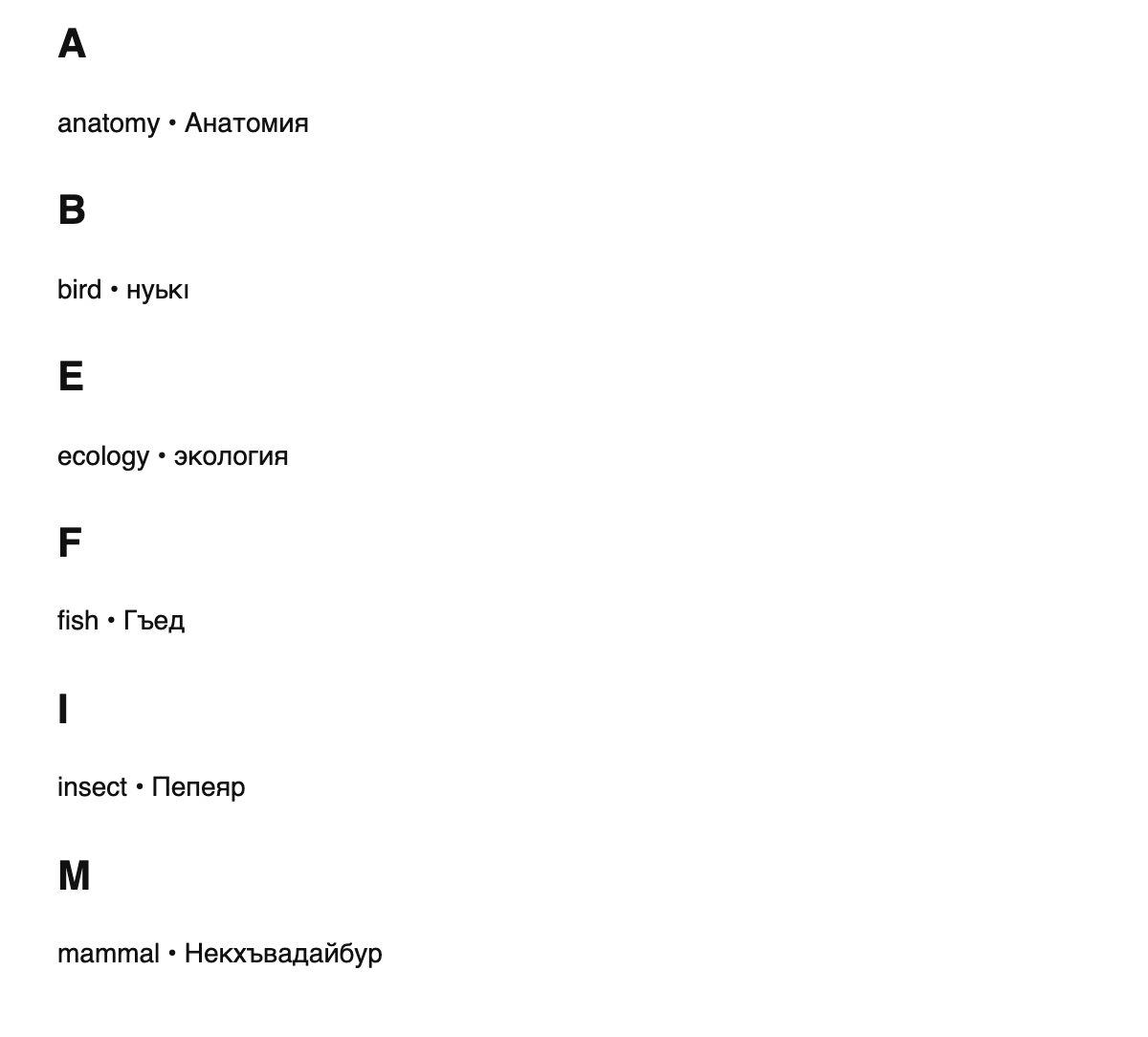 Zoology terms in Lezgian