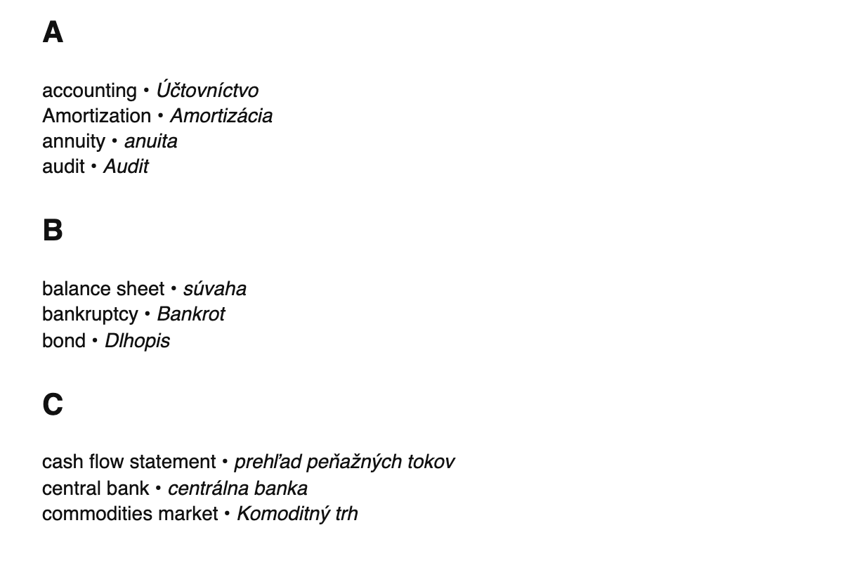 Finance terms in Slovak