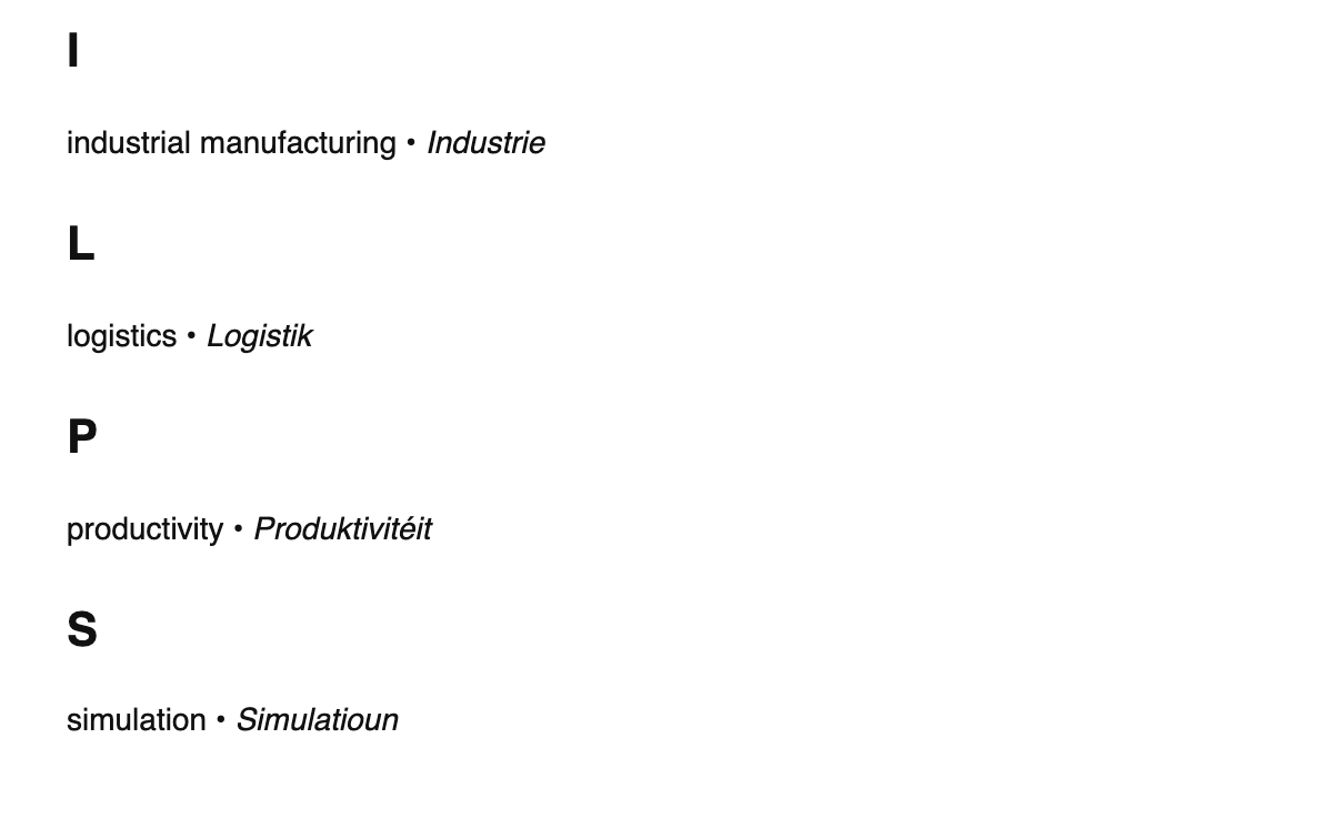Industrial engineering terms in Luxembourgish