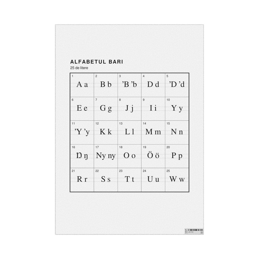 Leskoff Bari Alphabet Chart, 23.4 x 33.1 in (59.4 x 84.1 cm, Poster / Wall Chart), Romanian-Labeled, image 1 of 2