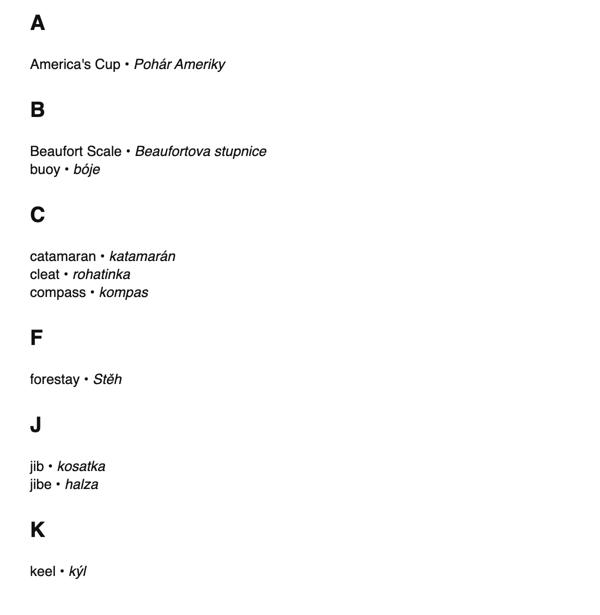 Sailing terms in Czech
