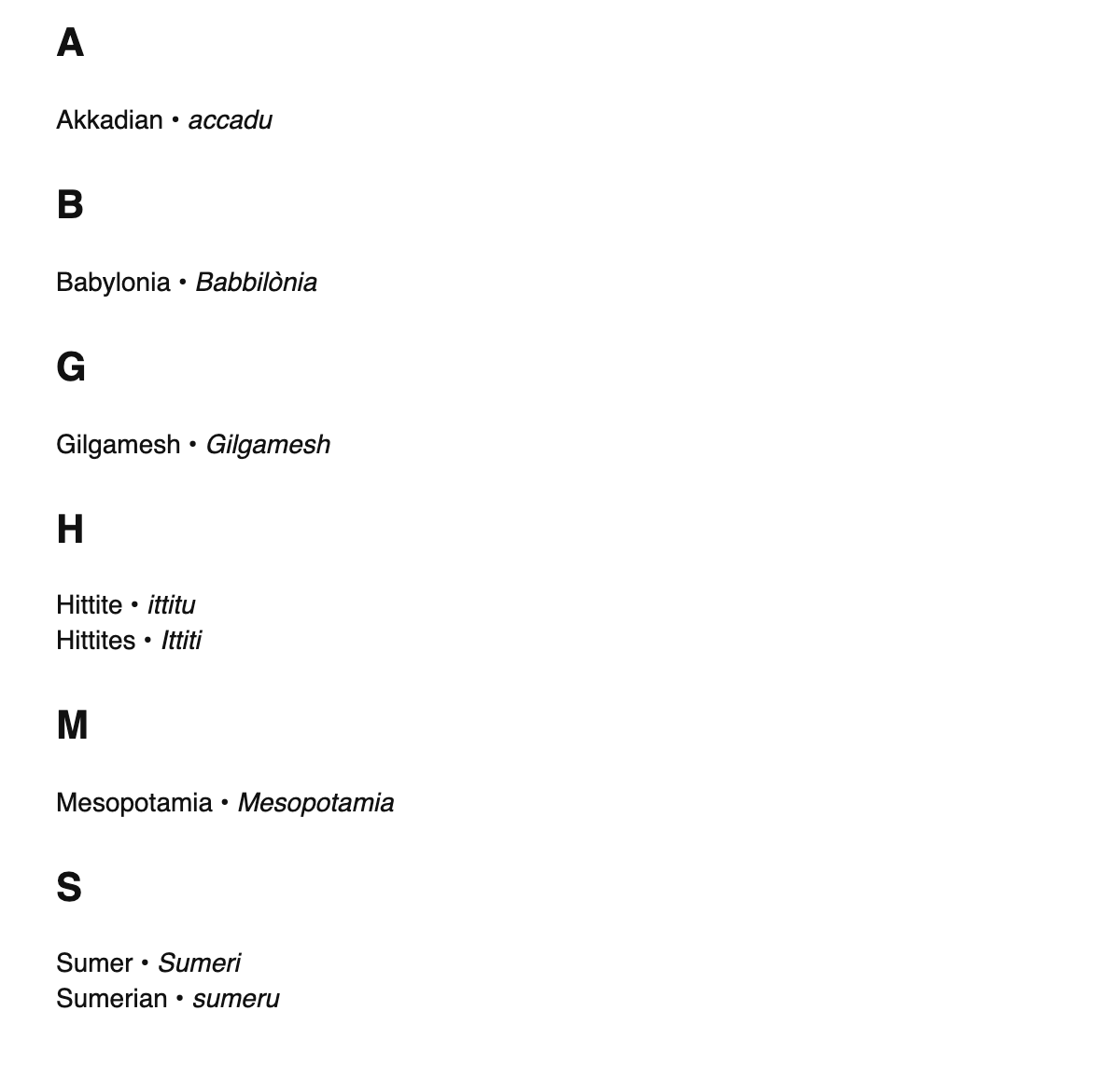 Assyriology terms in Sicilian