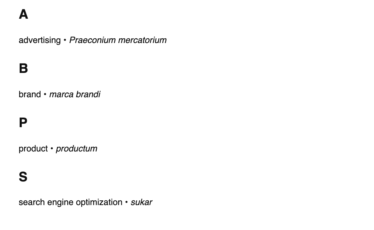 Marketing terms in Latin