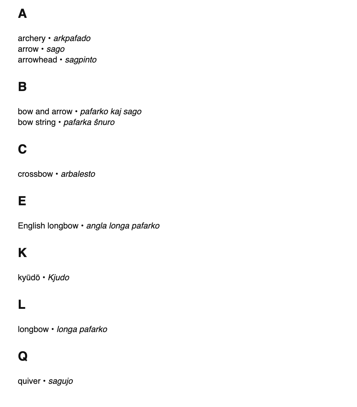 Archery terms in Esperanto