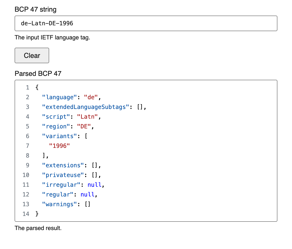 BCP 47 Parser