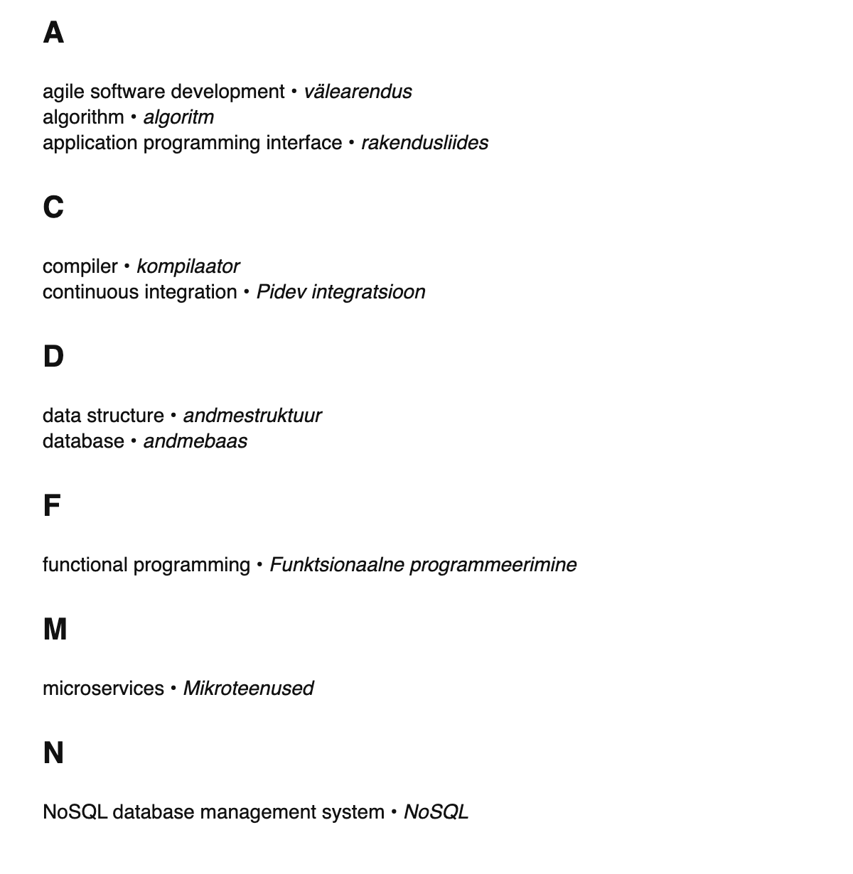 Software engineering terms in Estonian