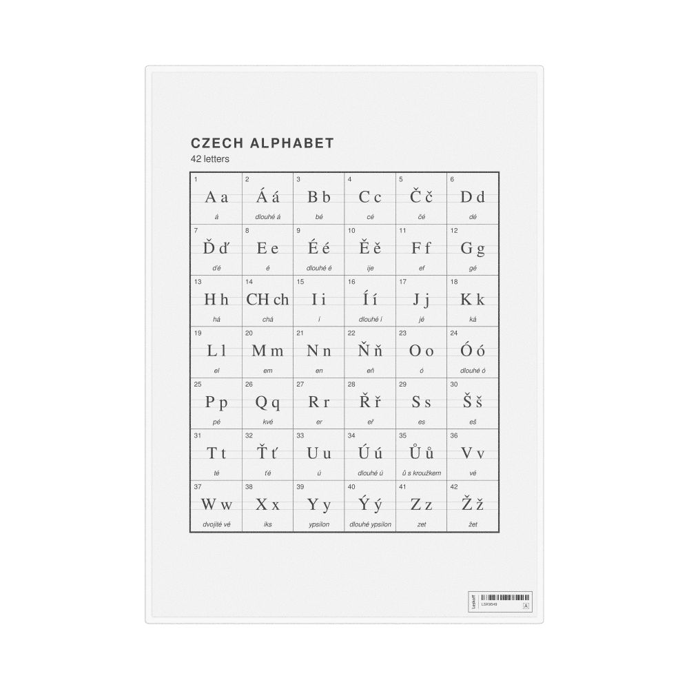 Leskoff Czech Alphabet Chart, 8.3 x 11.7 in (21.0 x 29.7 cm, Desk Chart, Laminated), image 1 of 2