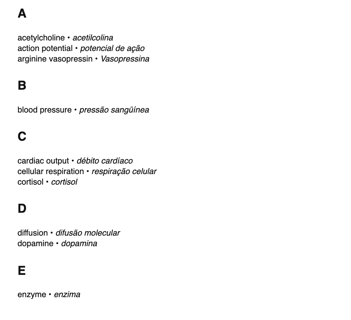 Physiology terms in Portuguese
