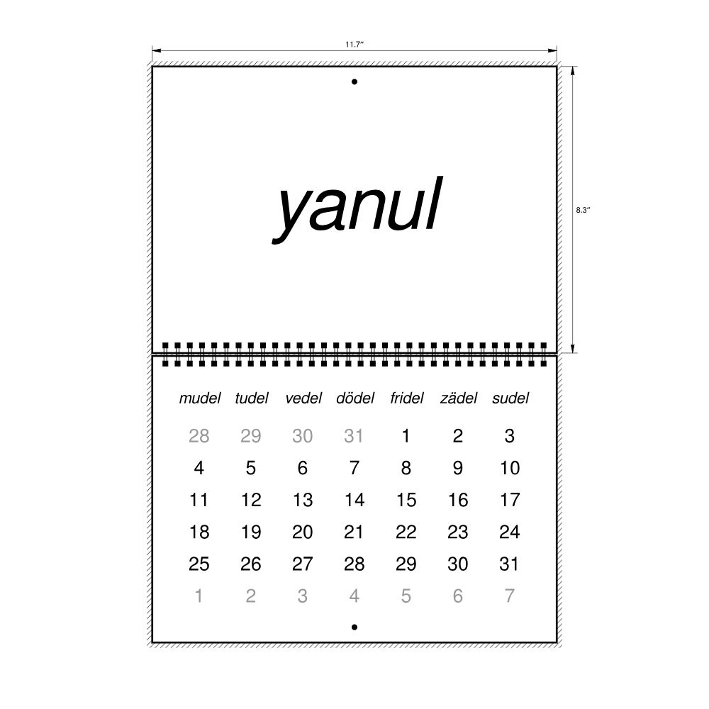 Leskoff 2027 Wall Calendar, Volapük-Labeled, Monday-Start Layout, Wire-Bound, 11.7 x 8.3 in (29.7 x 21.0 cm), image 2 of 2