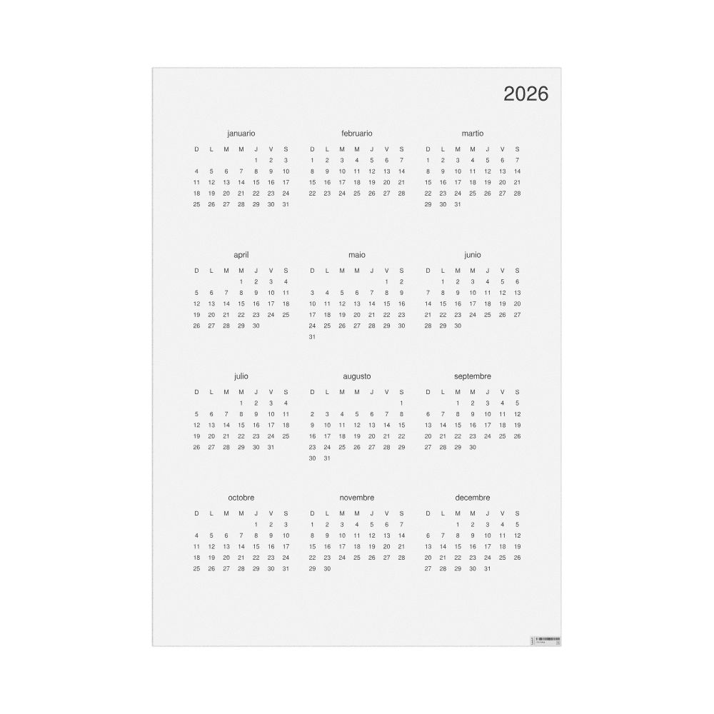 Leskoff 2026 Wall Calendar, Interlingua-Labeled, Sunday-Start Layout, Poster / Wall Print, 23.4 x 33.1 in (59.4 x 84.1 cm), image 1 of 1
